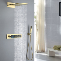 Ensemble de douche thermostatique de luxe avec pommeau de douche numérique effet pluie et cascade, système de douche de salle de bain en laiton brossé doré