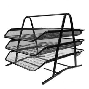 Black Highest Quality 3-Tier Metal Mesh <b>File</b> Rack Desk <b>Organizer</b> Letter Tray Paper Document Holder for Office Home School - Product Image 2