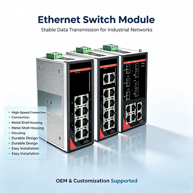 DIN-Rail 8-Port Managed Gigabit Switch, RJ45/SFP Combo, SNMP VLAN QoS, Redundant PSU, IP40, for Industrial Networks