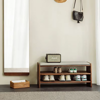 Meuble de rangement d'entrée en bois de noyer noir personnalisé banc décor à la maison avec étagère à chaussures caractéristique