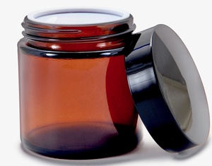 Round Amber Glass Jars with plastic Lids for Cosmetics 4 oz