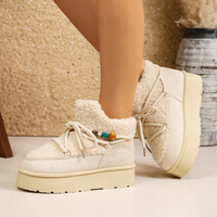 Bottes d'hiver à lacets en faux daim et fourrure Teddy à bout rond avec breloques perlées colorées pour femmes