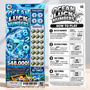 Cartes de loterie à gratter à gagnant instantané, personnalisées en gros, thème Océan, numéros porte-bonheur, impression variable, conception de jeu à plusieurs niveaux de prix - Product Image 2
