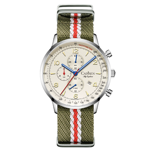 CADISEN New Chronograph Sport Men's Quartz <b>Watch</b> 22mm Band Fashion Charm AR Mineral Glass Waterproof Canvas Wristwatch - Product Image 1