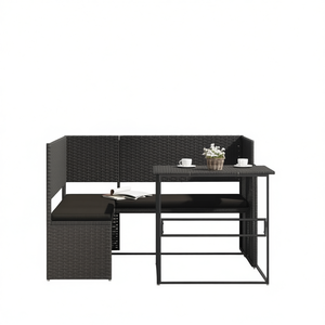 Black Poly <b>Rattan</b> Garden <b>Sofa</b> Set 4 Seater Outdoor Furniture Contemporary Design Steel Frame Polyester Cushions - Product Image 1