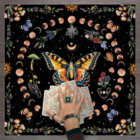 Phase de lune papillon botanique céleste autel velours non tissé Tarot nappe tapis tapisserie tenture murale couverture maison