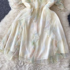 Vestido Vintage con Cuello Halter y Volantes de Malla para Mujer, Estilo Hada para Primavera Verano - Product Image 3