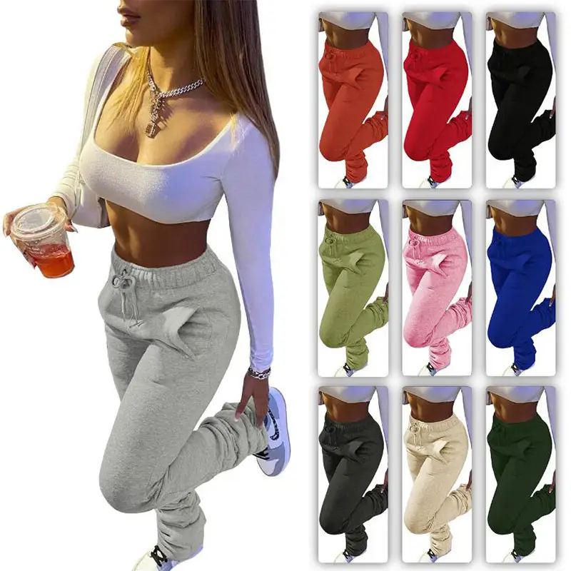 Women Winter Fall Clothes Thick Stacked Sweat Joggers Pants Plus Size Flare Pants Stacked Fleece Leggings Sweatpants
