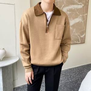 Suéter de cuello vuelto con media cremallera de alta calidad, cuello Polo, prendas de punto antiarrugas informales, suéter de otoño para hombre - Product Image 3