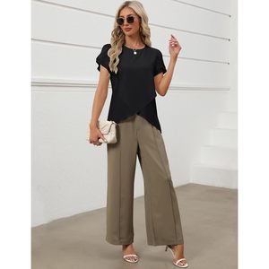 Womens Chiffon Blouse Flutter Sleeve <b>Asymmetric</b> <b>Top</b> Work Casual Summer Shirt - Product Image 6