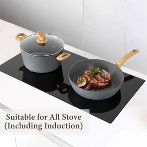 Ensemble d'accessoires de cuisine 9 pièces pour la maison, batterie de cuisine en alliage d'aluminium avec poignée en bois, antiadhésif, en fonte, nouvelle arrivée - Product Image 4