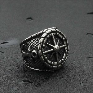 Men's <b>Titanium</b> Steel Anchor <b>Ring</b> Silver Retro Punk Style Geometric Design 260126 - Product Image 3