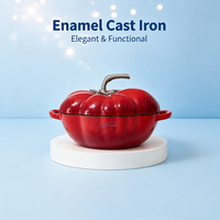 Casserole en fonte émaillée en forme de kaki avec couvercle, ustensile de cuisine au design unique pour la cuisson et le service