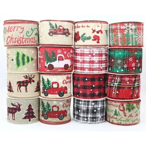 2022 vente chaude ruban de noël boîte-cadeau emballage ruban décoration d'arbre de noël ruban de gâteau de noël rouge - Product Image 1