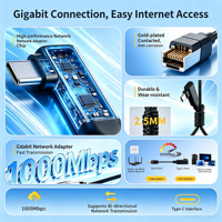Câble Ethernet Gigabit Type C à RJ45 coudé à 90 degrés, coque en aluminium, négociation automatique 10/100/1000 Mbps, cordon réseau LAN