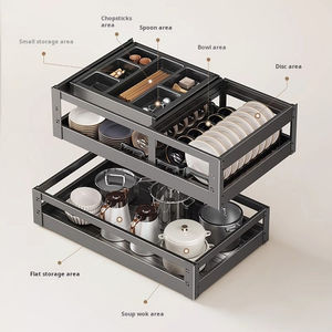 Organisateur d'étagères coulissantes pour <span class=keywords><strong>placard</strong></span> robuste avec séparateurs pour armoires de cuisine Étagères de garde-manger roulantes à 2 couches - Product Image 3