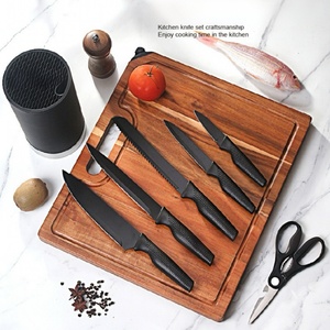 Ensemble de couteaux en acier inoxydable, ensemble de couteaux de cuisine, ciseaux de cuisine multifonctions, ensemble de couteaux de chef avec support en plastique - Product Image 2