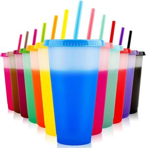 Vasos Reutilizables de Plástico PP de 24oz con Tapa y Pajita, Cambio de Color, Aislamiento Térmico 0-6h, Estilo Contemporáneo, Venta al por Mayor para Fiestas y Festivales - Product Image 1