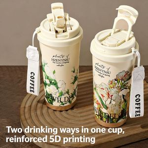 Stainless Steel <b>Coffee</b> Mug Thermos Custom logo Tumbler Thermos <b>Bottle</b> with Straw Stock Products - Product Image 2