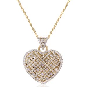 Collar con colgante de corazón de diamantes talla redonda y baguette, plata 925 chapada en oro amarillo, para mujer, joyería de compromiso. - Product Image 1