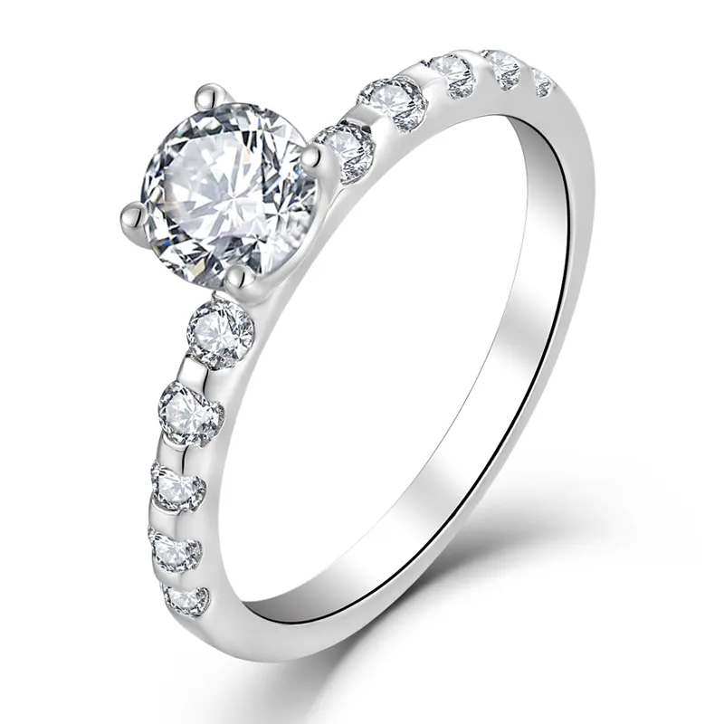 Großhandel kunden spezifische Frauen Rhodiniert Sterling Silber Hochzeit Verlobung Zirkonia Classic Solitaire Diamantringe