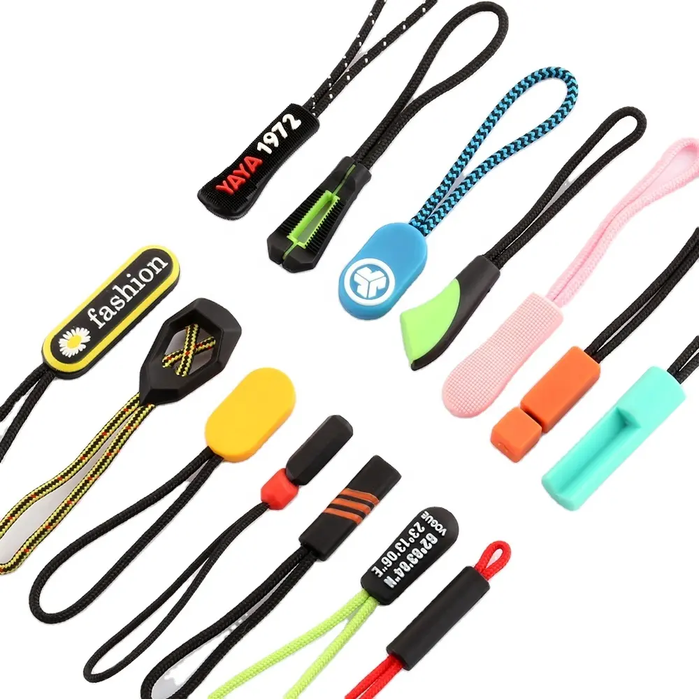 Rapide Personnalisé Coloré Doux Pvc Zipper Pull Vêtements En Caoutchouc En Plastique Silicone Cordon Zip Extracteurs