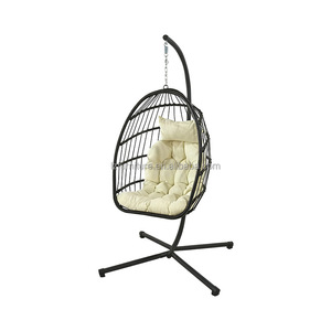 Chaise suspendue en rotin PE de haute qualité pour jardin et extérieur, pliable, en forme d'œuf, pour une durabilité et une sécurité accrues - Product Image 2