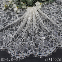 Harga Grosir Kain Lace Prancis Chantilly Hitam 1,5m dengan Hiasan Bunga dan Bulu Mata untuk Lingerie Wanita, Dapat Disesuaikan