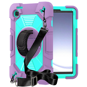 Custodia Ibrida Rinforzata <span class=keywords><strong>a</strong></span> 3 Strati per Tablet <span class=keywords><strong>Samsung</strong></span> Galaxy <span class=keywords><strong>Tab</strong></span> A9/A11 da 8.7 Pollici con Impugnatura, Supporto Girevole e Cinghia Portatile - Product Image 1