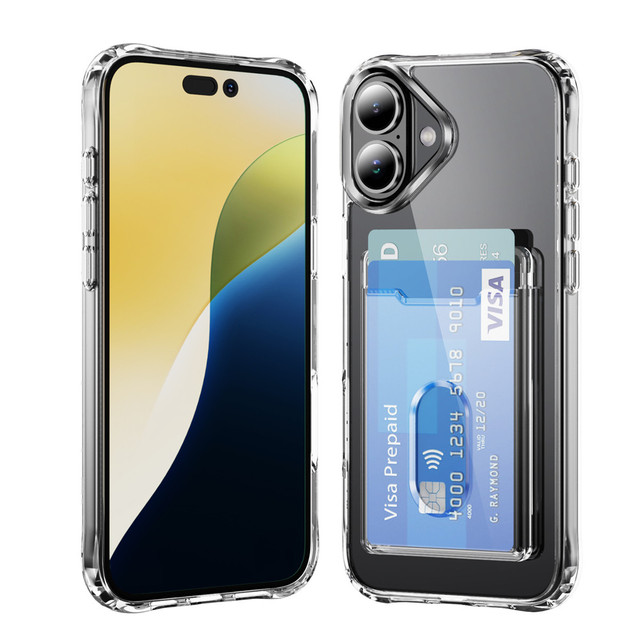 4 Corner Shockproof Clear Back Cover Hybrid TPU PC Wallet Phone Case for iPhone 16 Plus 16 15 14 13 17 Pro Max with Card Slot