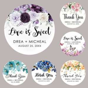 Autocollants personnalisés pour mariage à thème floral, Étiquettes élégantes de remerciement pour fêtes, Scellés pour boîtes cadeaux et enveloppes - Product Image 1