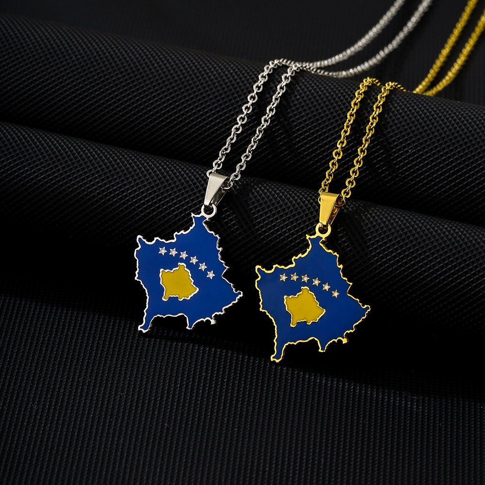 Collana Con Ciondolo Mappa Del Kosovo – Gioiello Etnico Aquila Albanese, Uomo E Donna, Catena Sottile 50cm