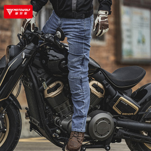 กางเกงยีนส์มอเตอร์ไซค์สไตล์เรโทรสำหรับผู้ชาย ผ้ายีนส์ยืดหยุ่นสูง กางเกงขี่มอเตอร์ไซค์ใส่สบายทุกฤดู กางเกงสำหรับเดินทาง - Product Image 1