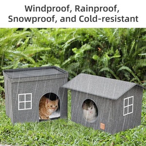 Outdoor Waterproof Foldable Cube Bed <b>Cat</b> House 2-Level Villa Tower with Removable Solid Animal Pattern and Sleep Box Included - Product Image 3