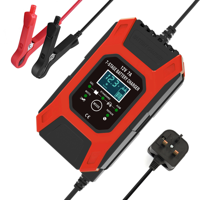 FOXSUR 12V 7A Fully Automatic Smart Charger 7-stage for Calcium Gel AGM Wet Lead Acid Battery Car Motorcycle Repair Charger