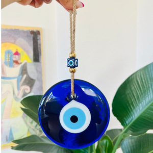 Amuleto de ojo malvado de cristal bohemio azul hecho a mano turco griego buena suerte adorno colgante para decoración de hogar, oficina o coche - Product Image 3