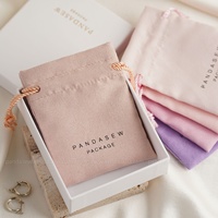 PandaSew Pochette Luxe à Logo Personnalisé en Daim, Sacs à Bijoux à Cordon, Mini Pochette à Accessoires