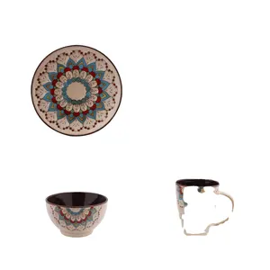 Handgemalter Druck auf Suppen tassen und-tellern Quadratische runde lila rosa Steinzeug platten Vietnam Keramik geschirr