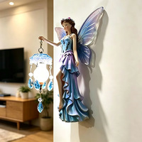 Lampe murale 3D en résine, veilleuse, statue d'elfe à ailes de papillon, applique murale, pendentif en cristal, décoration artistique artisanale pour chambre d'enfant et maison