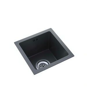 Évier de cuisine en acier inoxydable noir, simple bac, carré, finition mate, à poser sur comptoir, facile à nettoyer - Product Image 1