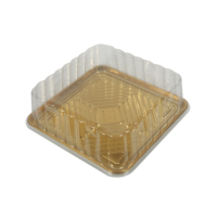 Boîte à gâteau de mariage robuste en plastique PET recyclable, assiettes à dessert jetables carrées dorées de 7/8/10/11 pouces avec couvercle transparent