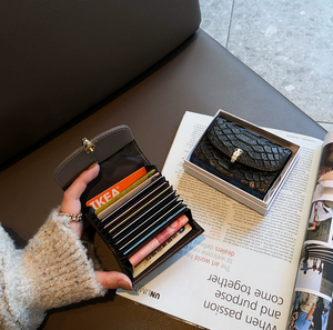 Porta-cartões de Couro Genuíno com Estampa de Pele de Cobra para Mulheres, Carteira Ultrafina com Bloqueio RFID, Bolsas Femininas - Product Image 1