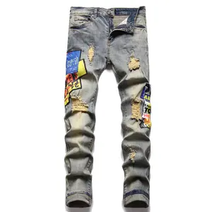 New Fashion Men Skinny Cargo Jeans Lange Hose Denim Combat Biker Pocket Stretch Schwarze Arbeits hose