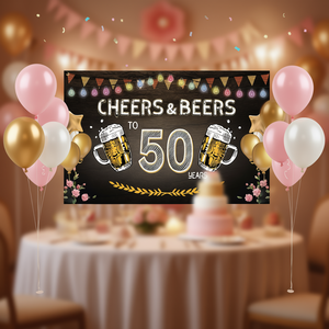 Cheers & Beers To 50 Years <b>Birthday</b> Banner Plastic Rectangle <b>Decorations</b> For <b>50th</b> <b>Birthday</b> Party Wall <b>Decoration</b> - Product Image 2