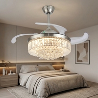 Ventilateur de plafond en cristal pliable et rétractable avec lumière LED à télécommande, design moderne, lumière décorative, intensité réglable, utilisation en intérieur