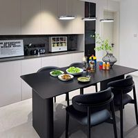 Table à manger en dalle de roche noire, style minimaliste italien, luxe léger, table à manger rectangulaire pour petit appartement