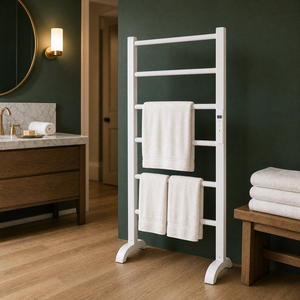 Freestanding Electric <strong>Heated</strong> <strong>Towel</strong> <strong>Rail</strong> 6 Bars 100W Floor <strong>Standing</strong> <strong>Heated</strong> <strong>Towel</strong> Rack White Aluminum LED 24H Timer IP24 Bathroom - Product Image 2