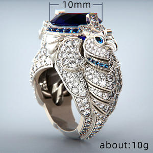 Anillo de Diamantes de Oro Blanco para Hombre F542 con Piedras Laterales de Zafiro Azul, Corte Esmeralda, Diamantes Naturales, Joyería de Boda - Product Image 4