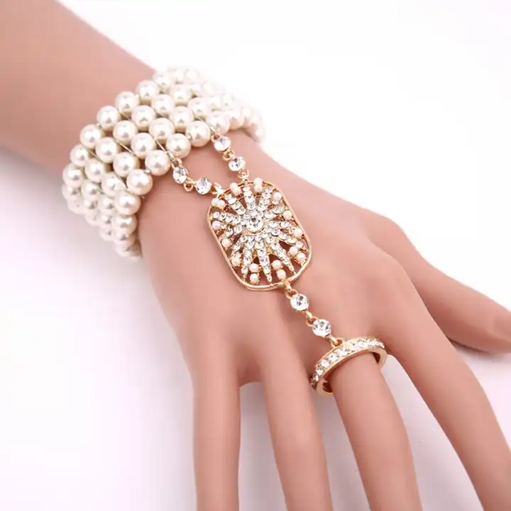 Children's Girls Crystal Finger Ring Bracelet Rhinestone Hand Harness Bangle  Chain Link Tassel Slave Charm Bracelets