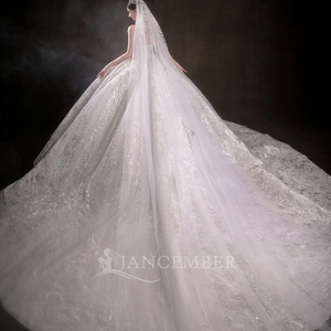 LSHT098 Glitter Strapless Beaded Puffy Ivory Wedding Long Train <b>Gown</b> For <b>Bride</b> - Product Image 2
